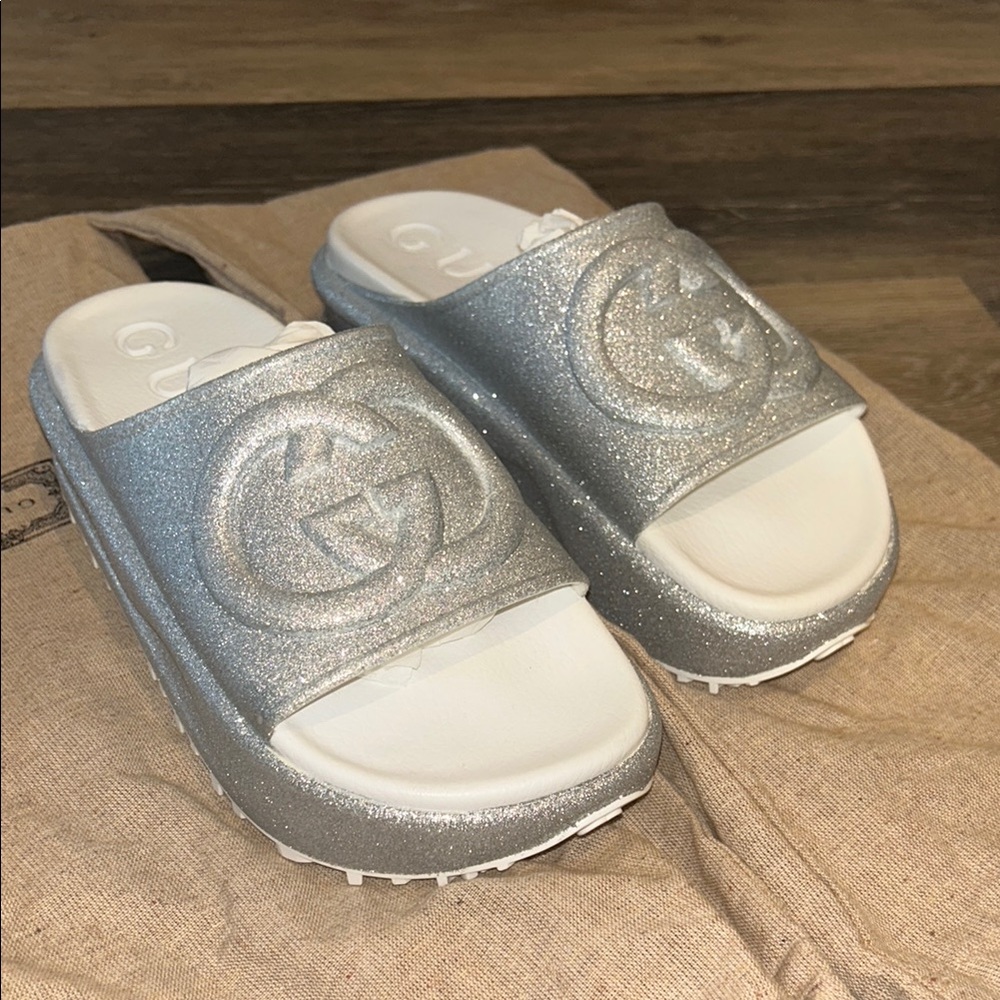 Gucci Silver Sandals with Iconic GG Logo